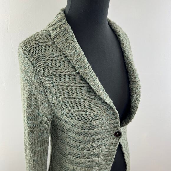INCA MAMA by Carmela Pinillos Green Pima Cotton Ribbed Cardigan Sweater S NEW - Picture 5 of 10